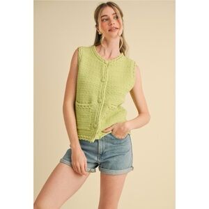 1148 • Spring Matcha Sleeveless Knit Cardi Vest Top